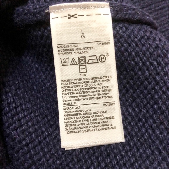 Gap Women’s Chunky Navy Blue Long Sleeve Lace-Up V-Neck Sweater w/Side Slits - L - Picture 16 of 16